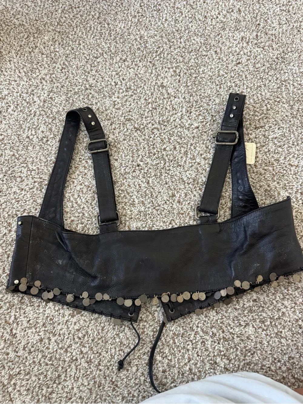 Free People Black Studded Lace-Up Leather Crop Top - Women Accessories